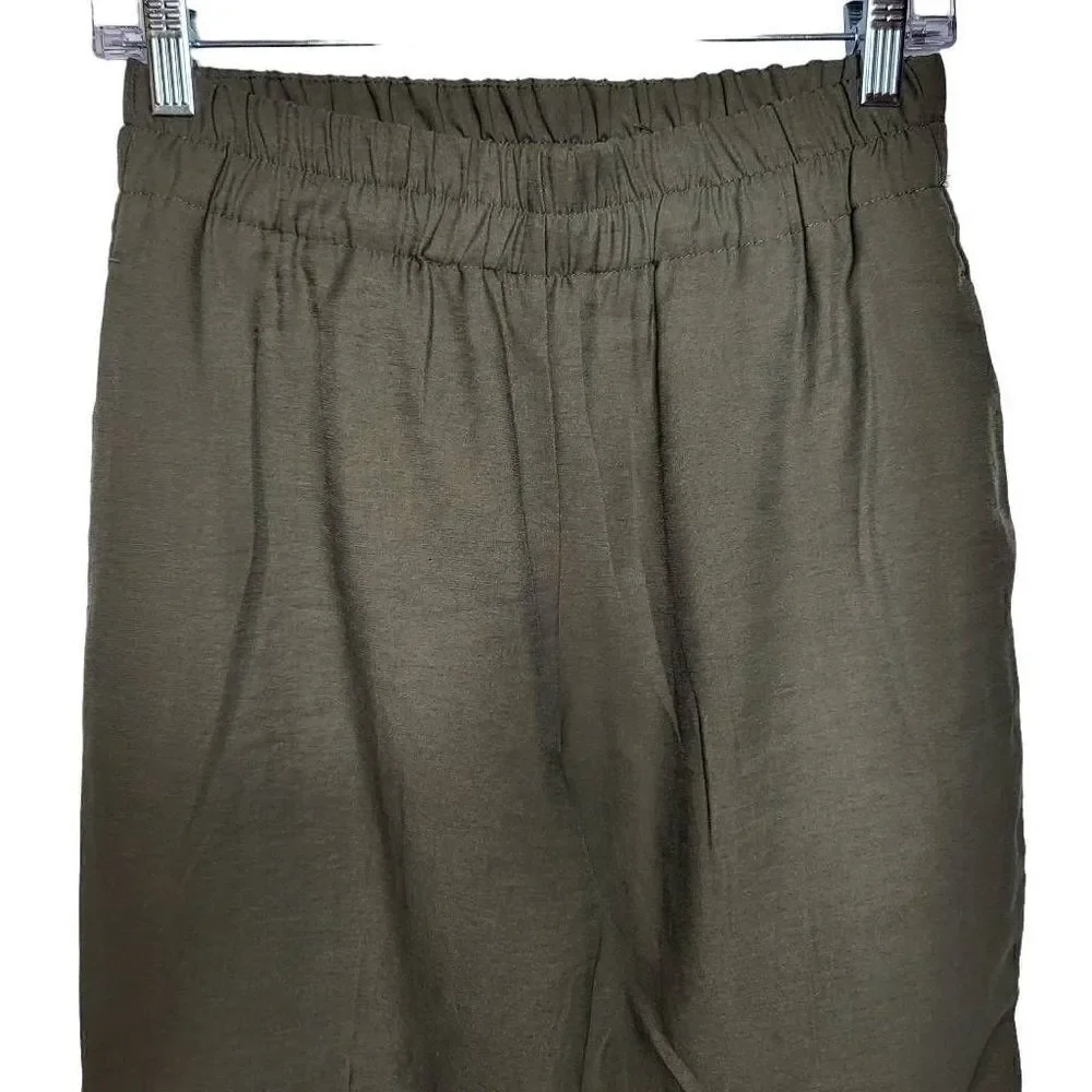 NEW Zara High Waist Olive Turn Up Hem Trousers Pants Size Small - Picture 4 of 9